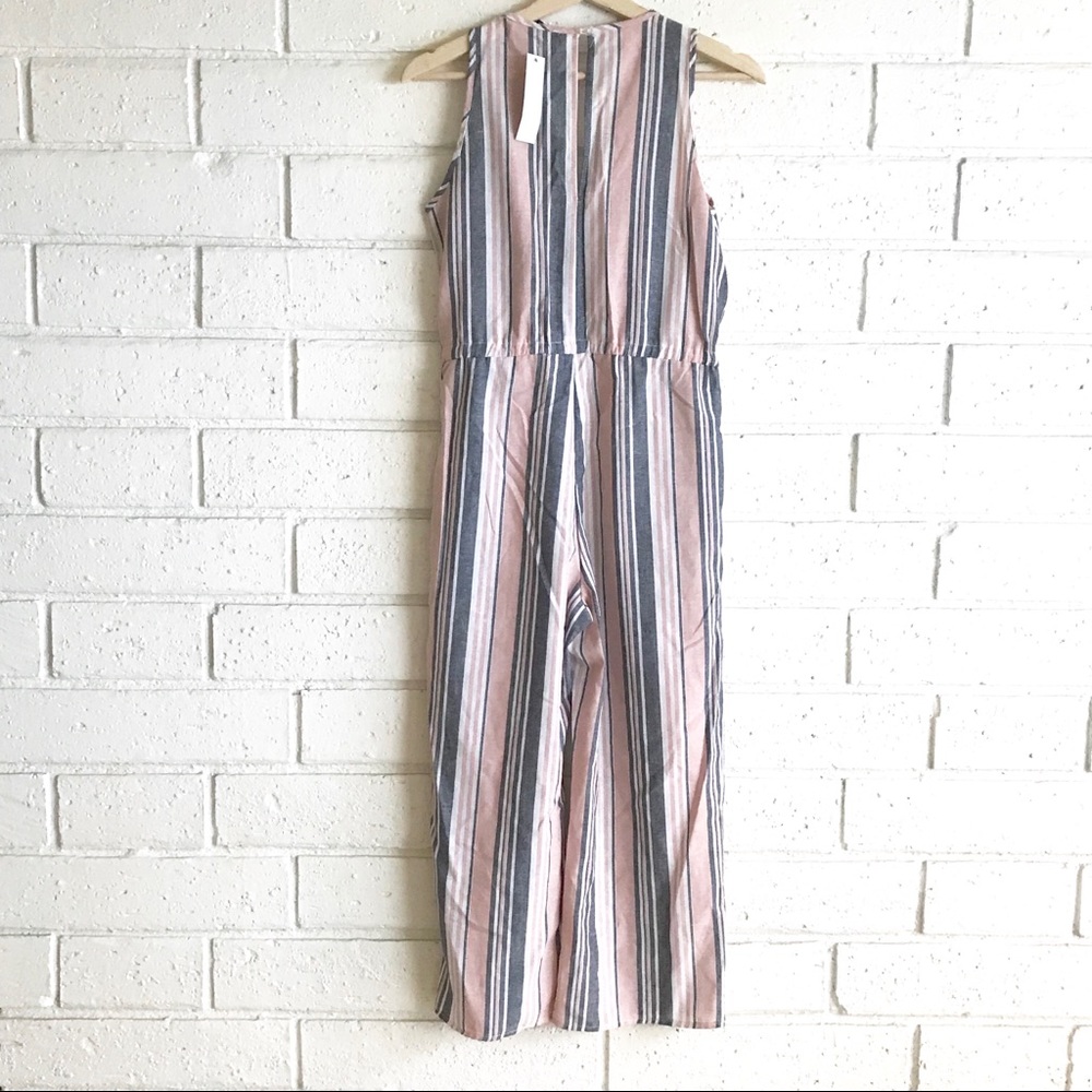 NEW Anthropologie "Drew" Pink Gray Stripe Jumpsuit